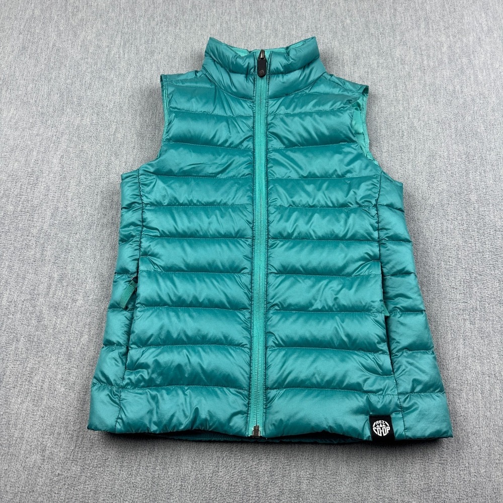 REI Co-Op Jacket Youth Small Teal Green Goose Down Vest Full Zip Outdoors Winter